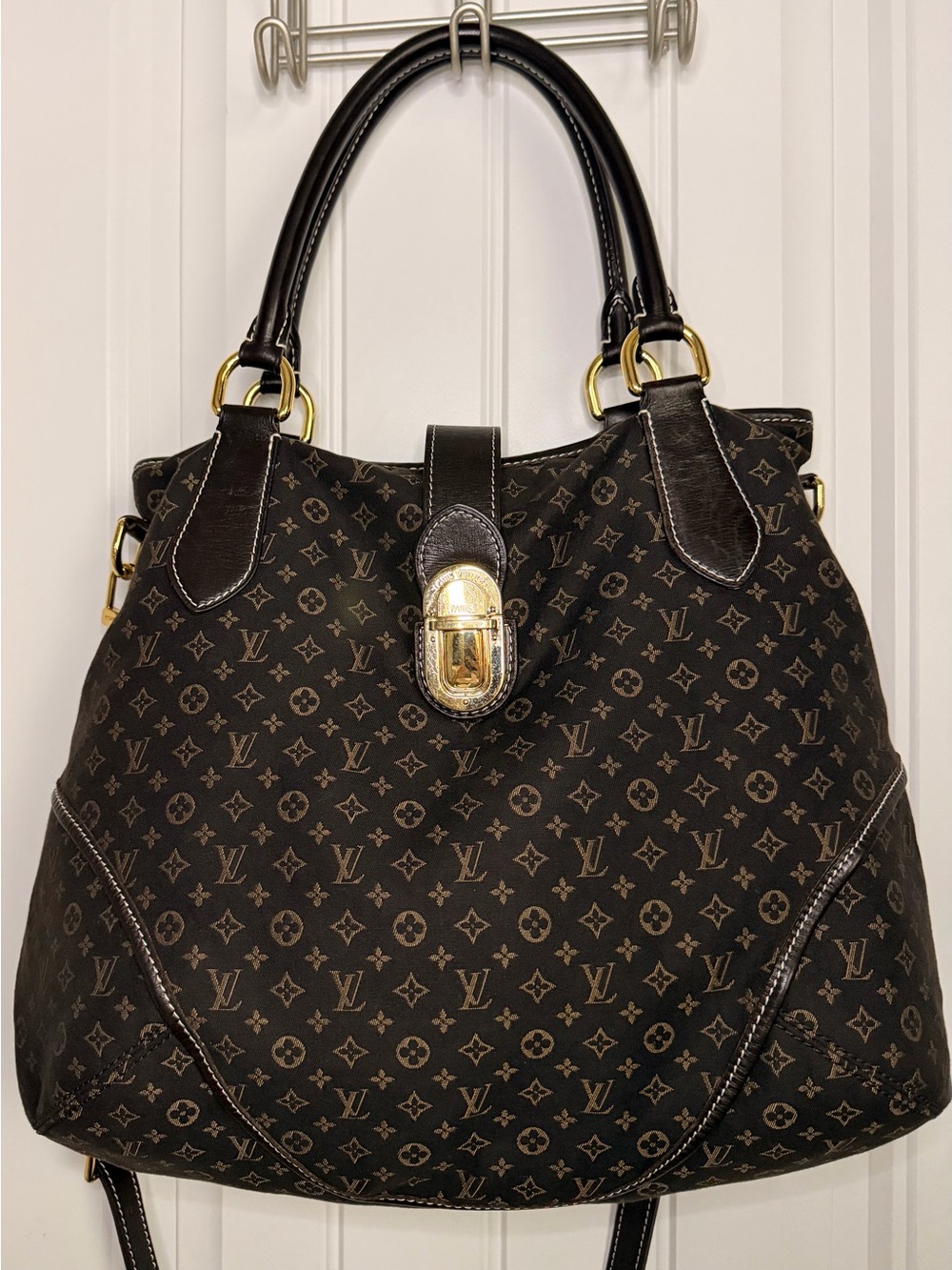 Louis Vuitton Monogram Canvas Shoulder Bag in Dark Brown and Black